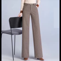 Women's Woolen Wide Leg Pants Autumn Winter Thicken High Waist Casual Straight Pants High End Office Lady Elegant Wool Trousers