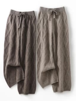 Office Lady Women Wool Pants Autumn Winter Thick Cashmere Wide Leg Trousers 100% Merino Wool Knitted Grace Retro Jacquard Pants