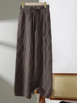 Office Lady Women Wool Pants Autumn Winter Thick Cashmere Wide Leg Trousers 100% Merino Wool Knitted Grace Retro Jacquard Pants