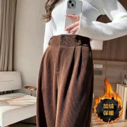 Korean Fashion 2025 Women's Pants Winter Plus Velvet Wide Leg Pants Casual Woman Pant High Waist Straight Women Loose Trousers