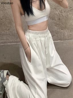 Women Chic White Jogging Sweatpants Korean Fashion Sports Pants Casual Harajuku Wide Joggers Trousers Female Ankle-length Pants