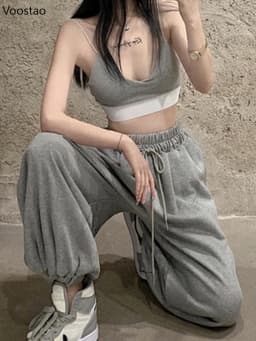 Women Chic White Jogging Sweatpants Korean Fashion Sports Pants Casual Harajuku Wide Joggers Trousers Female Ankle-length Pants