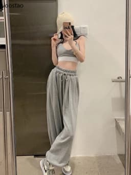 Women Chic White Jogging Sweatpants Korean Fashion Sports Pants Casual Harajuku Wide Joggers Trousers Female Ankle-length Pants