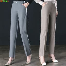 2026 New Women's Khaki Trousers, Autumn High Waisted Straight Suit Pants Loose Dress Pants Black Grey Slacks Women Pantalones
