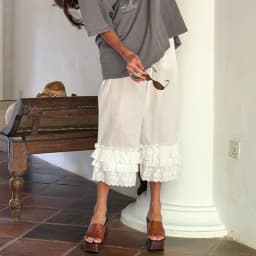 Linad Vintage White Embroidery Wide Leg Pants 2026 Elegant Lace Elastic Waist Layer Long Pants Street Chic Cotton Loose Trousers