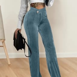 Vertical Striped Palazzo Pants Female Elastic High Waisted Flare Trouser Elegant Ribbed Velvet Long Pants Summer Streetwear