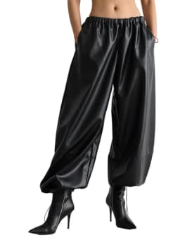 Fashion Women's Pants Middle Elastic Waist Lantern Loose Leather Solid Female Tousers 1015 Autumn Chic High Street Lady Outwears