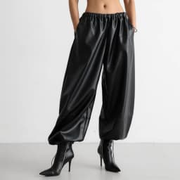Fashion Women's Pants Middle Elastic Waist Lantern Loose Leather Solid Female Tousers 1015 Autumn Chic High Street Lady Outwears