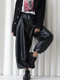 Fashion Women's Pants Middle Elastic Waist Lantern Loose Leather Solid Female Tousers 1015 Autumn Chic High Street Lady Outwears