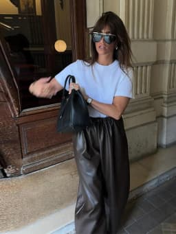 Fashion Women's Pants Middle Elastic Waist Lantern Loose Leather Solid Female Tousers 1015 Autumn Chic High Street Lady Outwears