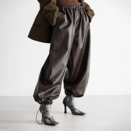 Fashion Women's Pants Middle Elastic Waist Lantern Loose Leather Solid Female Tousers 1015 Autumn Chic High Street Lady Outwears