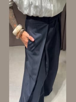 Women's Oversized Pinstripe Wide Leg Pants Vintage High Waist Wrap Front Tailored Baggy Trousers 2025 New Casual Chic Streetwear
