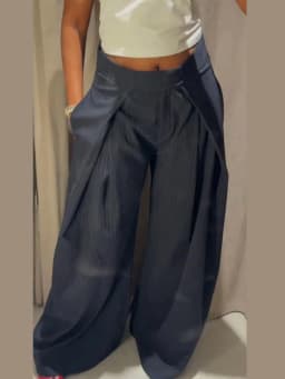 Women's Oversized Pinstripe Wide Leg Pants Vintage High Waist Wrap Front Tailored Baggy Trousers 2025 New Casual Chic Streetwear