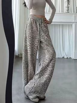 Jmprs Y2K American Leopard Pant Women Hip Hop High Waist Streetwear Retro Trousers Harajuku Fall Winter Casual Bf Lace Up Pants
