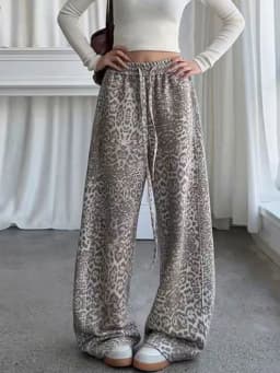 Jmprs Y2K American Leopard Pant Women Hip Hop High Waist Streetwear Retro Trousers Harajuku Fall Winter Casual Bf Lace Up Pants