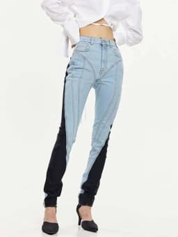 DEAT Fashion Women's Jeans New High Waist Slim Contract Color Patchwork Denim Pencil Pants Female Streetwear Autumn 2025 WT052