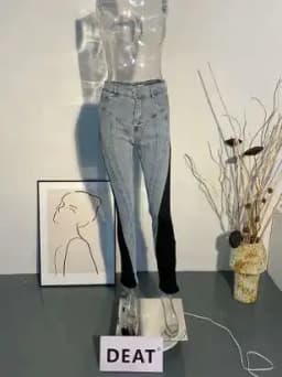 DEAT Fashion Women's Jeans New High Waist Slim Contract Color Patchwork Denim Pencil Pants Female Streetwear Autumn 2025 WT052