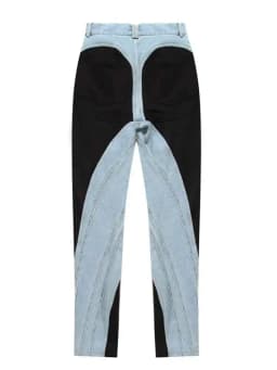 DEAT Fashion Women's Jeans New High Waist Slim Contract Color Patchwork Denim Pencil Pants Female Streetwear Autumn 2025 WT052