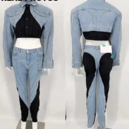 DEAT Fashion Women's Jeans New High Waist Slim Contract Color Patchwork Denim Pencil Pants Female Streetwear Autumn 2025 WT052
