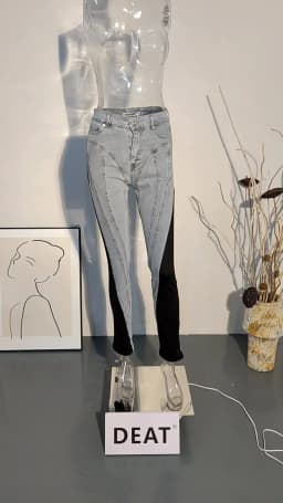 DEAT Fashion Women's Jeans New High Waist Slim Contract Color Patchwork Denim Pencil Pants Female Streetwear Autumn 2025 WT052