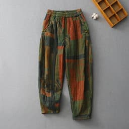 Vintage Print Cotton Linen Harem Pants Women's Winter Fashion Thicken Warm Loose Casual Trouser Chinese Style Home Cozy Clothing