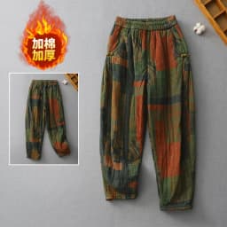 Vintage Print Cotton Linen Harem Pants Women's Winter Fashion Thicken Warm Loose Casual Trouser Chinese Style Home Cozy Clothing