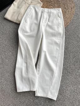 Casual White Scythe Denim Pants High Waist Loose Straight Leg Nine Points Trendy Women's Spring Autumn Seasonal Jeans