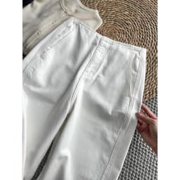 Casual White Scythe Denim Pants High Waist Loose Straight Leg Nine Points Trendy Women's Spring Autumn Seasonal Jeans