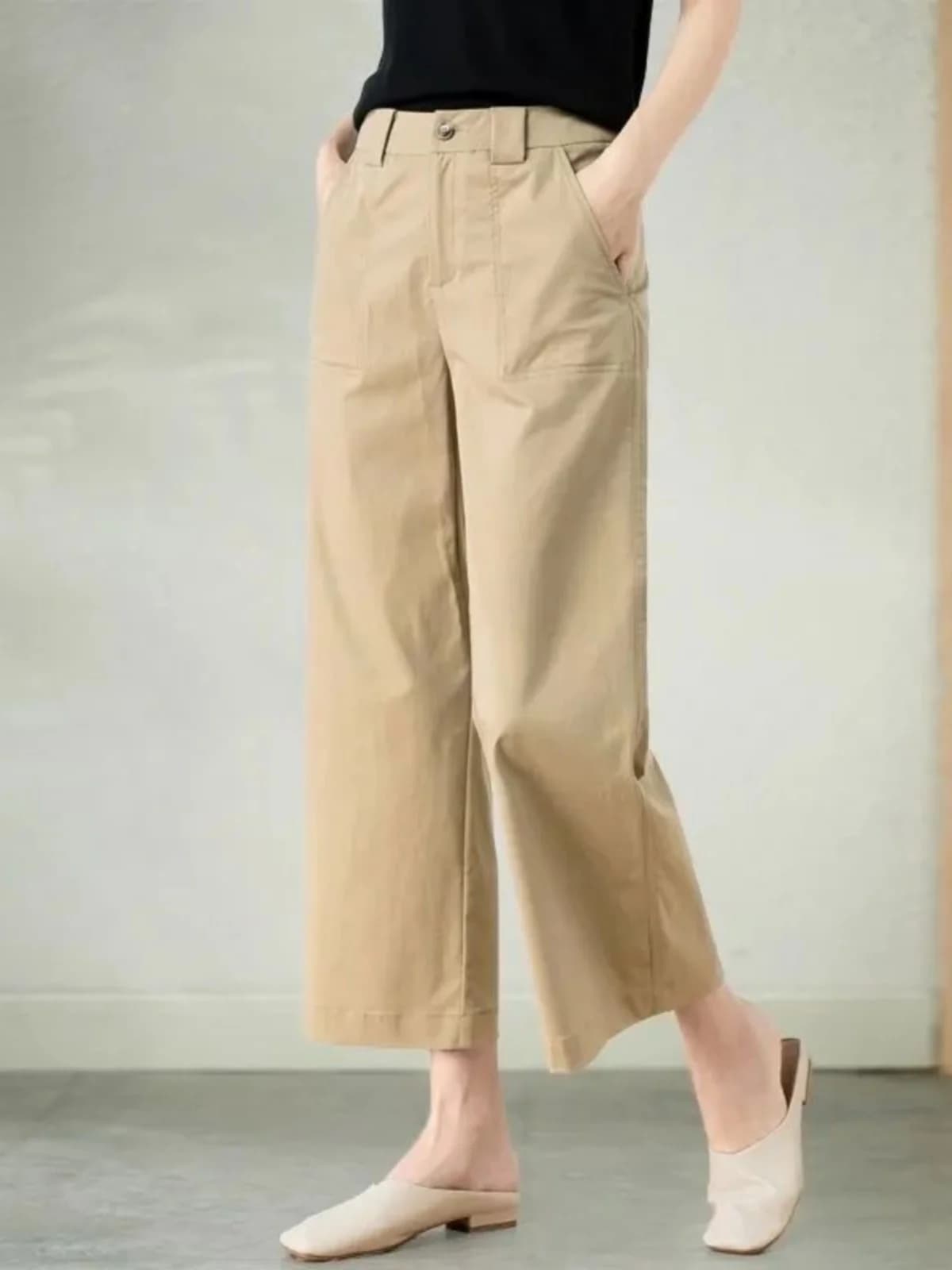 Slimming High Waist Wide Leg Pants Nine Points Loose Fit Casual Straight Leg Thin Summer Trousers for Women Korean Style