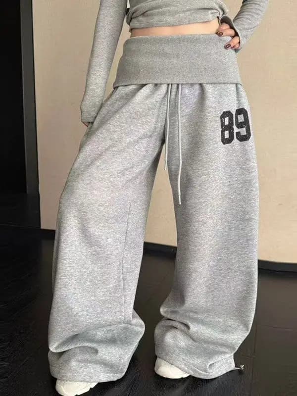 Gray Loose Sporty Wide Leg Pants Women's Spring Casual Trousers Draped Style Retro American Vintage Trendy INS High Waist Ela...