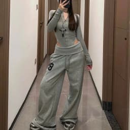 Gray Loose Sporty Wide Leg Pants Women's Spring Casual Trousers Draped Style Retro American Vintage Trendy INS High Waist Ela...