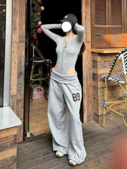 Gray Loose Sporty Wide Leg Pants Women's Spring Casual Trousers Draped Style Retro American Vintage Trendy INS High Waist Ela...