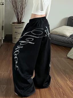 American Style Glitter Letter Sports Pants Wide Leg Jazz Dance Pants Casual Long Pants for Women Spring Autumn Winter Loose Fit
