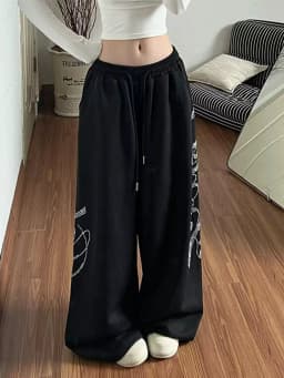 American Style Glitter Letter Sports Pants Wide Leg Jazz Dance Pants Casual Long Pants for Women Spring Autumn Winter Loose Fit