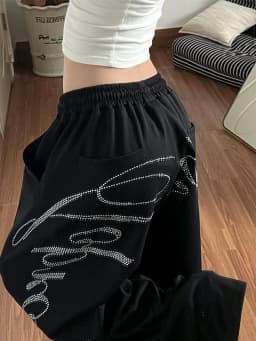 American Style Glitter Letter Sports Pants Wide Leg Jazz Dance Pants Casual Long Pants for Women Spring Autumn Winter Loose Fit