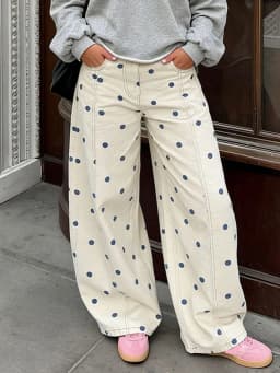 Women's Y2k Polka Dot Barrel Jeans Coquette High Waisted Baggy Cute Denim Pants Teen Girls Streetwear