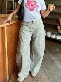 Women's Y2k Polka Dot Barrel Jeans Coquette High Waisted Baggy Cute Denim Pants Teen Girls Streetwear