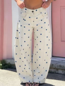 Women's Y2k Polka Dot Barrel Jeans Coquette High Waisted Baggy Cute Denim Pants Teen Girls Streetwear