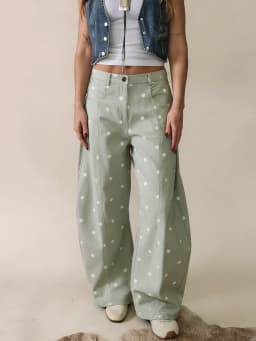 Women's Y2k Polka Dot Barrel Jeans Coquette High Waisted Baggy Cute Denim Pants Teen Girls Streetwear