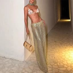 Luxury Gold Sequin Wide Leg Pants Women Elegant Drawstring Waist Loose Glitter Trousers Formal Party Cocktail Night Out Pants