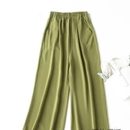 Birdtree, Summer 100% Silk Crepe Dechine Pants, Women Wide Leg Trousers, Solid Elastic Waist Cropped Pant, New 2023 B35852C