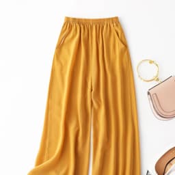 Birdtree, Summer 100% Silk Crepe Dechine Pants, Women Wide Leg Trousers, Solid Elastic Waist Cropped Pant, New 2023 B35852C