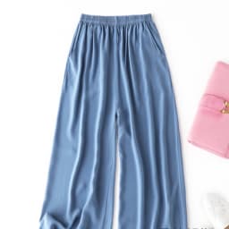 Birdtree, Summer 100% Silk Crepe Dechine Pants, Women Wide Leg Trousers, Solid Elastic Waist Cropped Pant, New 2023 B35852C