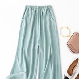 Birdtree, Summer 100% Silk Crepe Dechine Pants, Women Wide Leg Trousers, Solid Elastic Waist Cropped Pant, New 2023 B35852C