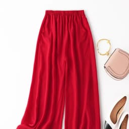 Birdtree, Summer 100% Silk Crepe Dechine Pants, Women Wide Leg Trousers, Solid Elastic Waist Cropped Pant, New 2023 B35852C