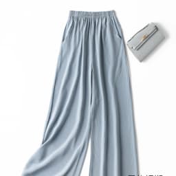 Birdtree, Summer 100% Silk Crepe Dechine Pants, Women Wide Leg Trousers, Solid Elastic Waist Cropped Pant, New 2023 B35852C