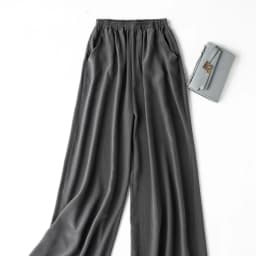 Birdtree, Summer 100% Silk Crepe Dechine Pants, Women Wide Leg Trousers, Solid Elastic Waist Cropped Pant, New 2023 B35852C
