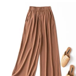 Birdtree, Summer 100% Silk Crepe Dechine Pants, Women Wide Leg Trousers, Solid Elastic Waist Cropped Pant, New 2023 B35852C