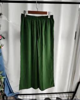Birdtree, Summer 100% Silk Crepe Dechine Pants, Women Wide Leg Trousers, Solid Elastic Waist Cropped Pant, New 2023 B35852C