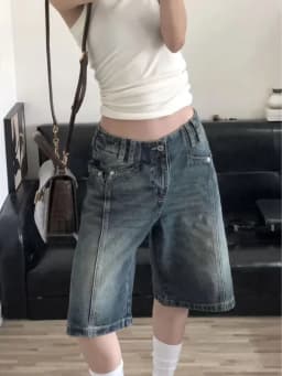 HOUZHOU Y2K Vintage Women Denim Shorts Baggy High Waist Korean Wide Leg Jorts Casual Oversize Washed Jeans Streetwear Summer